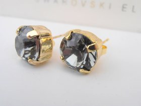 Black Diamond Gray Crystal Gold Stud Earrings, Girl Pierced Post Jewelry, Fashion  Accessories