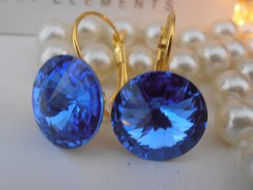 Sapphire Blue Rivoli Earrings | Big Crystal Dangle Earrings | Lever back Drop Earring