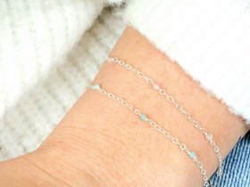 Sterling silver Minimalist Gemstone Beaded Bracelet, Everyday Dainty Jewelry, 30th Birthday Gift, Thin Chain