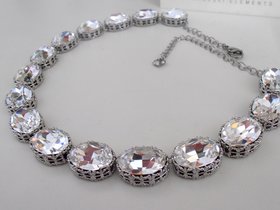 Diamond Clear Crystal Riviere Necklace, Anna Wintour Chunky Collet, Statement Art Deco Choker 4120, Oval Filigree Bib, Mom Gift