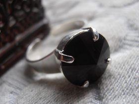 Jet Black Adjustable Rivoli Cuff Ring / Statement Crystal Band Ring / Fashion Costume Jewelry / 12mm 1122 / Gift for her