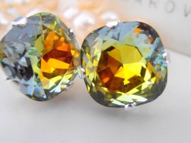 Medium Vitrail Cushion Post Earrings 4470 | Crystal Studs for Women 