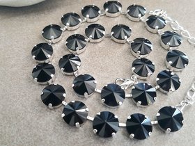 Jet Black Crystal Rivoli Tennis Choker 12mm, Anna Wintour Silver Vienna Necklace, Women Jewelry, Round Cup chain, Girlfriend Gift