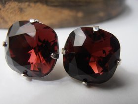 Burgundy Cushion Cut Stud Earrings 4470 / Wine Red Crystals / 12mm Pierced post Jewelry / Square Cut / Birthday Gift