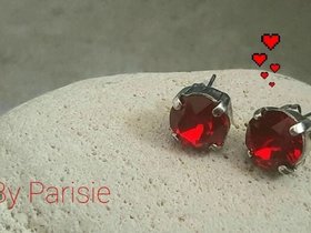 Ruby Crystal July Birthstone Post Earrings, Antique Silver Party Jewelry, Red Crystal Cute Studs, Christmas Gift for Women,  Artisan craft