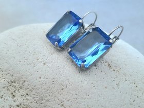 Transparent Sapphire Crystal Cocktail Earrings, Antique Silver Jewelry, Vertical Octagon 13x18mm, Dangle & Drop, Girl Prom Gift