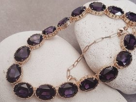 Anna Wintour Amethyst Crystal Riviere Choker Necklace, Georgian Oval Purple Collet, Mama Gold Party Jewelry, Wife Anniversary Gift