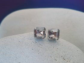 Silver Shade Imperial Cut Stud Earrings, Asscher Cut Crystal, Pierced Post, Women Silver Jewelry, Valentines day Love Gift