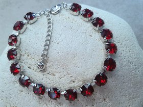 Siam Red Crystals Tennis Cup chain Bracelet 8mm, Women Silver Jewelry, Girls Birthday Gift