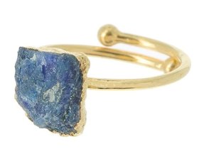 Raw Stone Sapphire Blue Druzy Ring, Boho Adjustable Dainty Ring, 925 Sterling Silver Gemstone Gold Jewelry