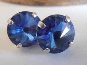 Sapphire Crystal Blue Rivoli Stud Earrings 12mm1122 / Costume Jewelry / Mother's day Gift / Round Pierced Post / Birthday Gift