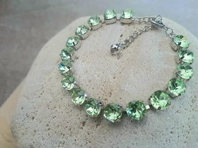 Chrysolite Green silver Bracelet made with Genuine Crystal Chatons, Girlfriend Birthday Gift, Tennis Cup chain,