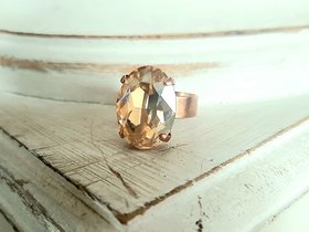 Golden Shadow Crystal Adjustable Band Ring in Antique Copper, Sparkling Cocktail Jewelry, Birthday Gift for Sister, Girlfriend, and Mom