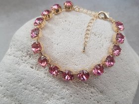 Handmade Tennis Bracelet with Pink Crystals in Gold Cup chain Sparkling Party Jewelry for Her Mother's Day Gift