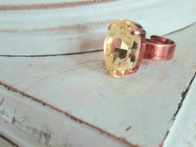 Citrine Yellow Crystal Cocktail Band Ring in Antique Copper, Sparkling Jewelry for Girls, Birthday Gift Ideas