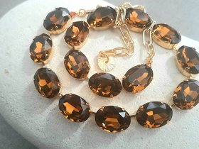 Anna Wintour Smoked Topaz Riviere Necklace, Crystal Gold Choker, Tennis Cup chain Brown Collet, Women Jewelry, Anniversary Gift for Mom