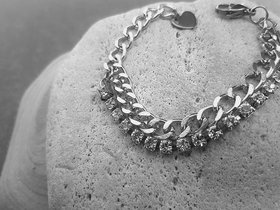 Multi Strand Clear Rhinestone Chain Bracelet - Thick Curb Chunky Chain in Platinum - Modern Statement Jewelry - Birthday Gift for Girls