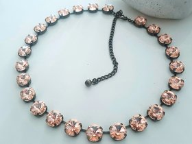 Light Peach Multi-color Crystal Tennis Necklace in Antique Bronze