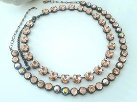 Peach Beige Rhinestone Collet Multi-color Rivoli Crystal Necklace in Bronze Antique Jewelry for Women Anniversay Gift Ideas 