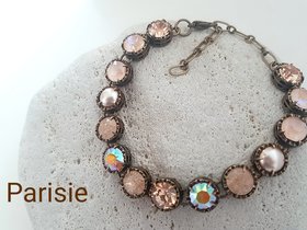 Peach Beige Multi-colors Rhinestone Bracelet in Bronze, Women Antique Crystal Jewelry, Art Deco Style Gifts for Mom, Vintage Bracelets