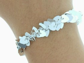 Metal Heart Chain Bracelet - Silver Link Charm Cuff - Everyday Modern Jewelry - Anniversary Gift for Girlfriend