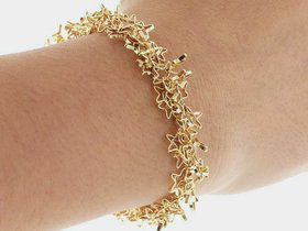 Hollow Celestial Bracelet with Metal Stars - Chunky Cuff in Gold Plating - Plain Everyday Jewelry - Women's Birthday Gift for Girlfriend