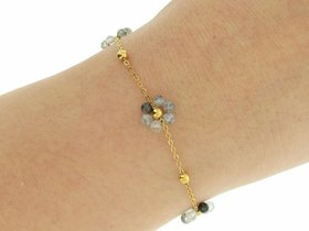 Handmade Gold Beaded Chain Bracelet made with Rutile Quartz Gemstones,  Beads Bracelet Flower, Modern Dainty Jewelry for Woman, Gifts