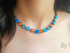 Aquamarine Tangerine Colorful Crystal Choker Necklace, Antique Bronze Jewelry for Sister, Graduation Party Gifts, Tennis Cup chain 8mm