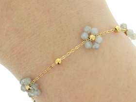 Natural Labradorite Beaded Chain Bracelet Dainty Gold Everyday Jewelry Stacking Gemstone Beads Bracelets for Women Hand Chain Mom Gifts