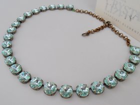 Chrysolite Crystal Necklace in Antique Bronze Anna Wintour Jewelry Rivoli Green Collet 12mm Tennis Choker Cup chain ByParisie