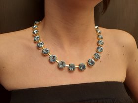 Light Sapphire Rivoli Blue Crystal Necklace in Gold Choker Anna Wintour Collet Statement Summer Modern Jewelry for Party Gift for her