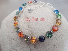 Multi-color Crystal Tennis Bracelet in Silver Cup Chain Summer Colorful Jewelry for Woman Everyday Stacking Bracelets for Weekend Mom Gift