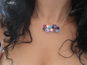 Multicolor Statement Bar Pendant, Cushion Cut Necklace 4470 12mm, Bohemian Silver Jewelry, Birthday gift for her