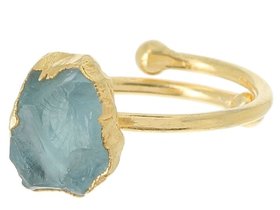 Raw Aquamarine Blue Crystal Gemstone Ring in Gold March Birthstone Adjustable Ring