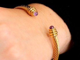 Open Band Bracelet with Gemstone Cabochons Metal Cuff in Gold Jewelry for Women Bangles