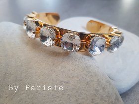 Gold Metal Cuff Bracelet with Square Crystals