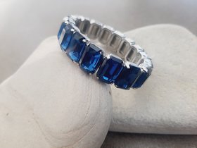 Montana Blue Crystal Stretch Bracelet in Platinum | Emerald Cut Cuff Jewelry 