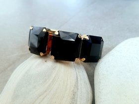 Jet Black Crystal Stretch Bracelet in Gold | Chunky Crystal Cuff 4675