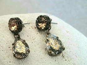 Gold Patina Crystal Teardrop Earrings in Bronze | Antique Jewelry | Handmade Gifts