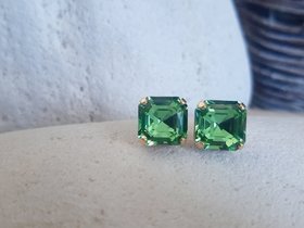 Peridot Post Earrings in Silver Square Setting