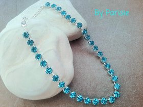 Aquamarine Graduate Tennis Crystal in Silver