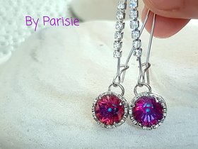 Heliotrope Concave Crystal Dangle Earrings