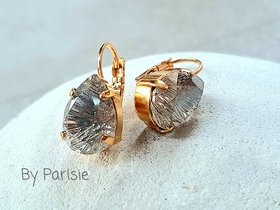 Concave Pear Crystal Earrings in Gold