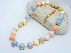 Pastel Pearl Necklace in Gold | Tennis Collet 60's Style Jewelry for Women