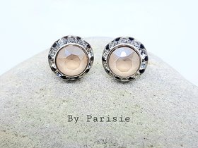 Beige Halo Stud Earring Set | Dainty Wedding Day Jewellery 