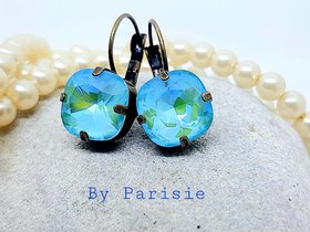 Mint Blue Cushion Drop Earrings in Bronze