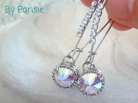 Aurora Borealis Crystal Threader Earrings: Platinum Rhinestone Dangle
