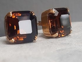 Mocca Brown Asscher Stud Earrings in Gold Plated