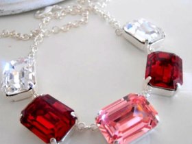 Bold Crystal Statement Necklace: Red, Pink & Clear Octagon Gem - Handmade