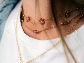 Stainless steel Charm Necklaces, Rhodochrosite Flower Stone Choker, Zircon Letter Pendant, Amethyst Beads Necklace, Layering Jewelry Gift